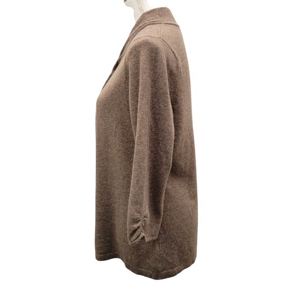 Nordstrom Sweater Women's Large Brown 100% Cashmere 3/4 Sleeve Shawl Neck Fall - Picture 3 of 9